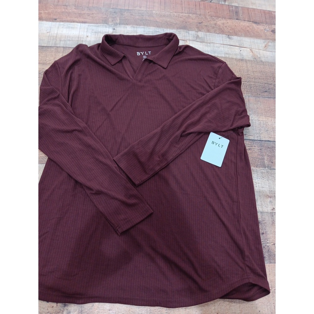 Bylt‎ Premium Basics Mens Polo Shirt Open V Ribbed Drop Cut  3XL NWT 2509